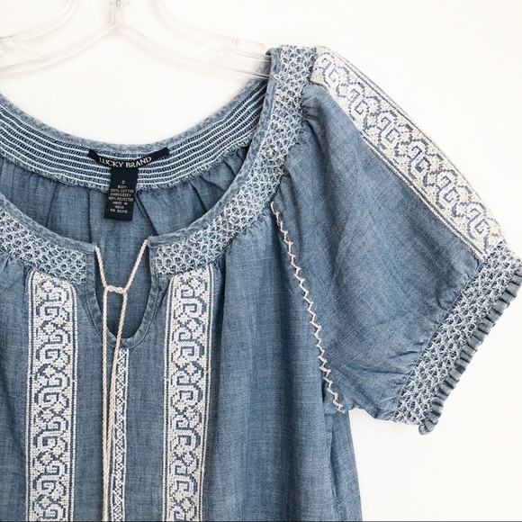 Lucky Brand Denim Boho Peasant Top - Picture 3 of 8